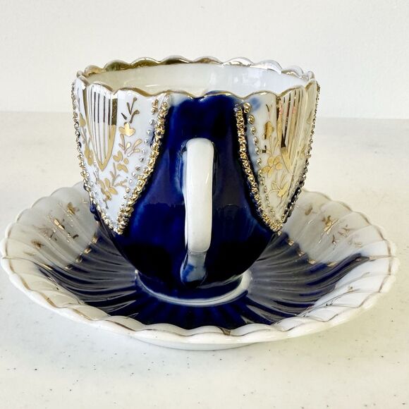Rare 19th century Made In Germany Tea Cup & Saucer Set Cobalt Blue &‎ Gold Trim - Picture 5 of 11